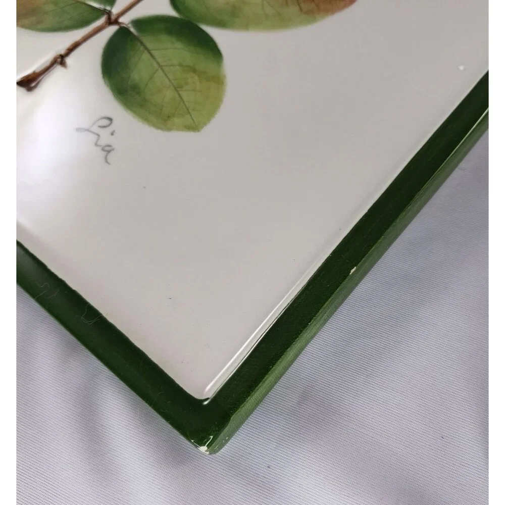Pier 1 Leaf Trivet Tiles Set of 2 Italy Green White